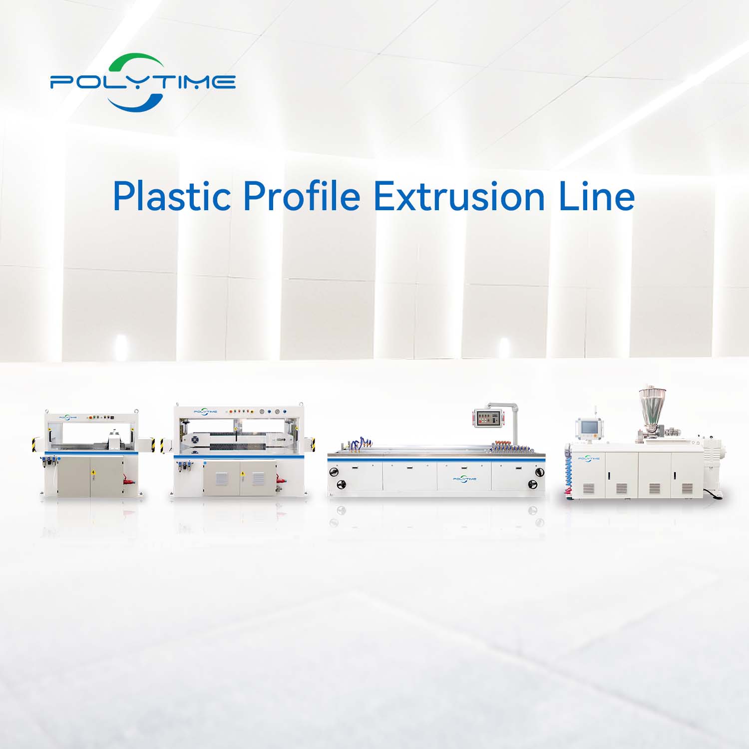 Plastic profile extrusion line